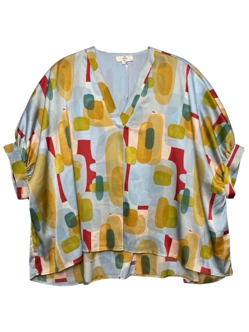 Entro Abstract Print Oversized V-Neck Blouse Mod Geometric NWOT Small - Picture 2 of 8